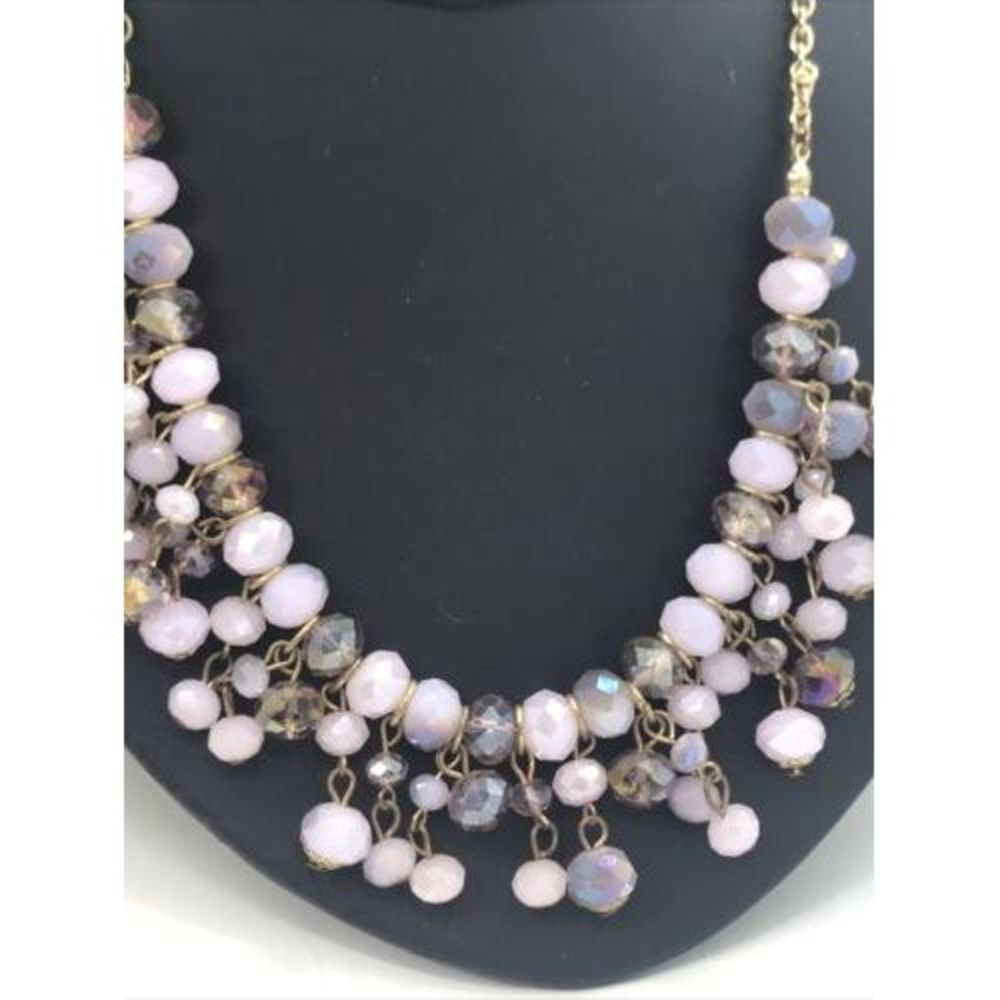 Gold Tone Necklace Pink Ab Beads 16" with 3" Extender